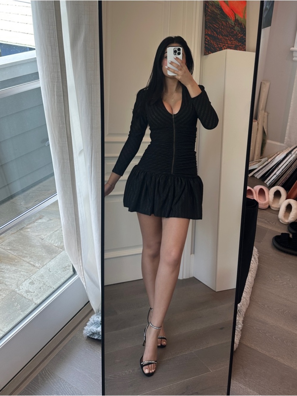 Maje Black Lurex Knit Drop Waist Bubble Hem Ralone Mini Dress Size S